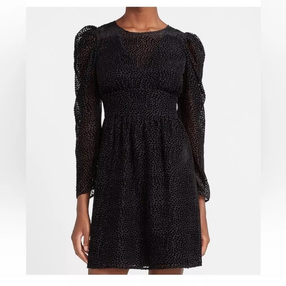 NWOT Express Black Velvet Polka Dot Dress Size XS